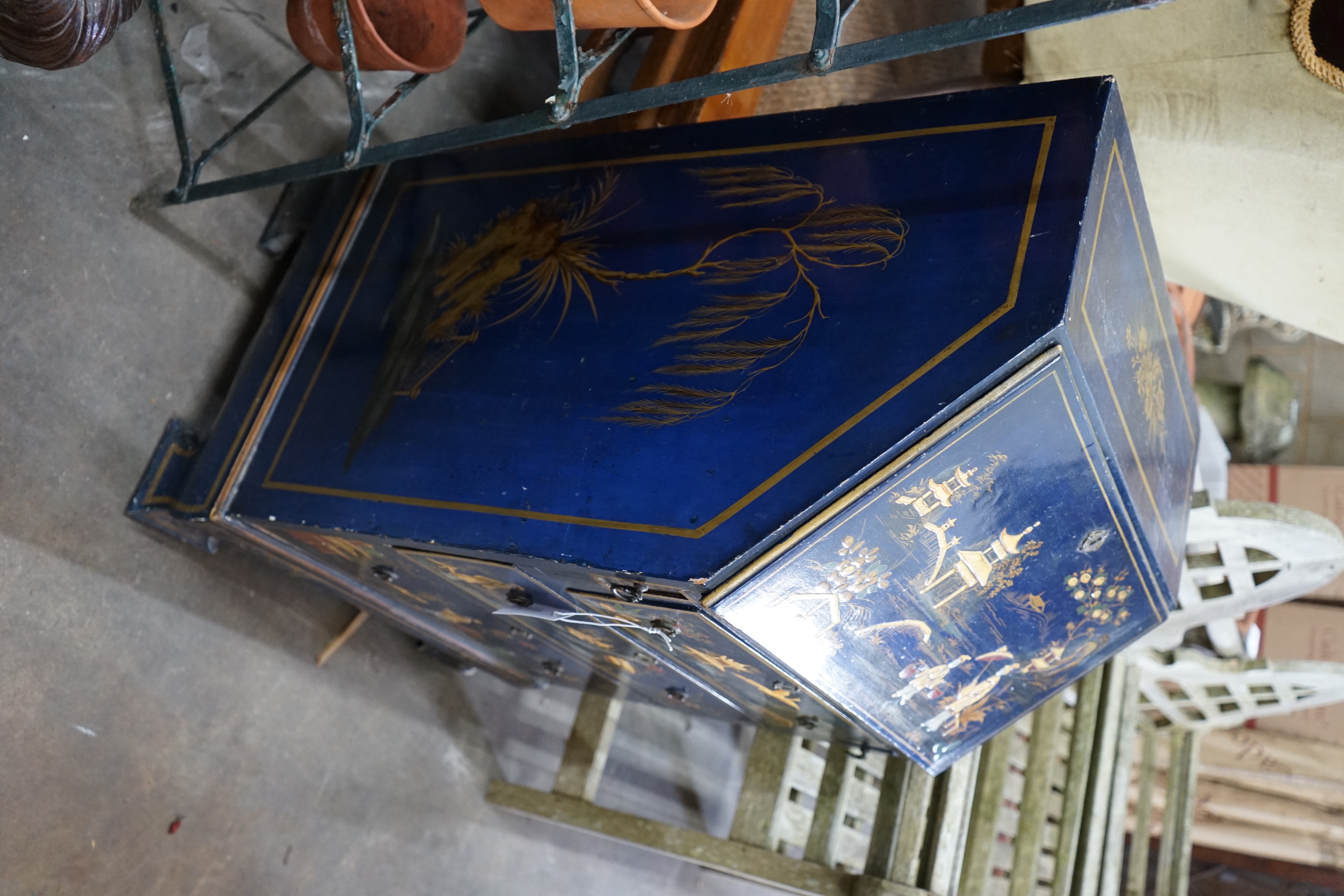 A small 1920's chinoiserie lacquer bureau, width 56cm depth 43cm height 92cm